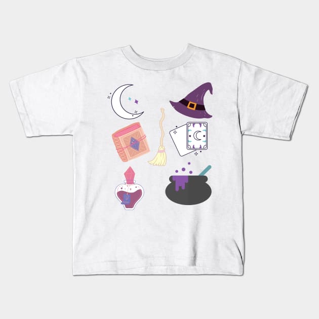 in the world full of princesses be a witch sticker pack Kids T-Shirt by kickstart